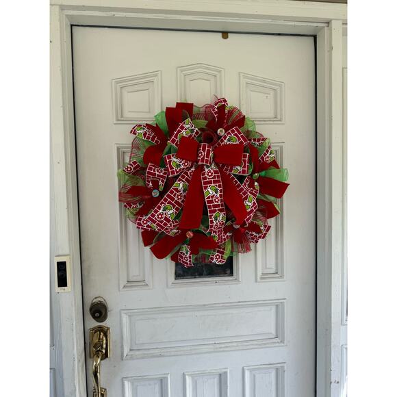 Grinch Wreath Christmas Holiday Home Decor, Front Door Hanger, Gift Idea - Picture 6 of 6